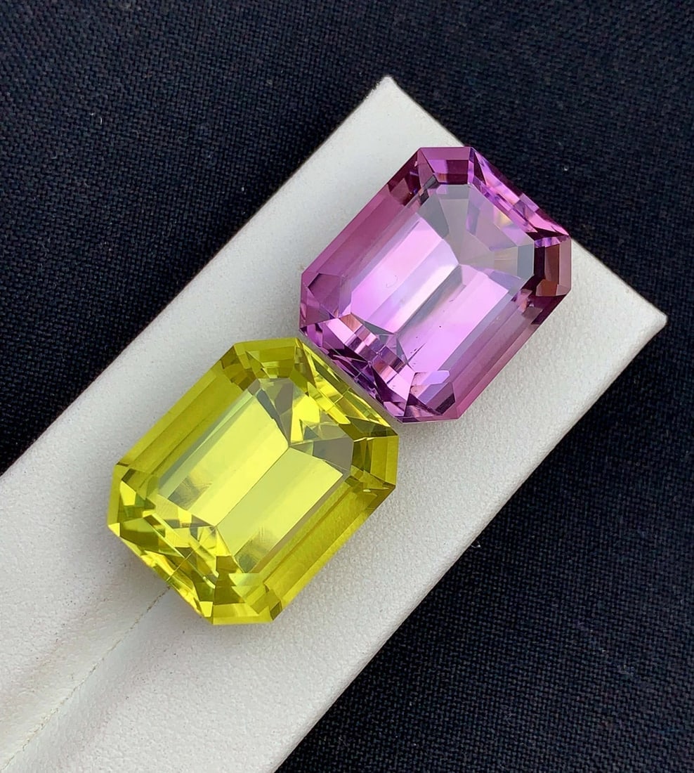Fancy Cut Amethyst Citrine Gemstone Pair: February Birthstone (61.80 Carat) - 3