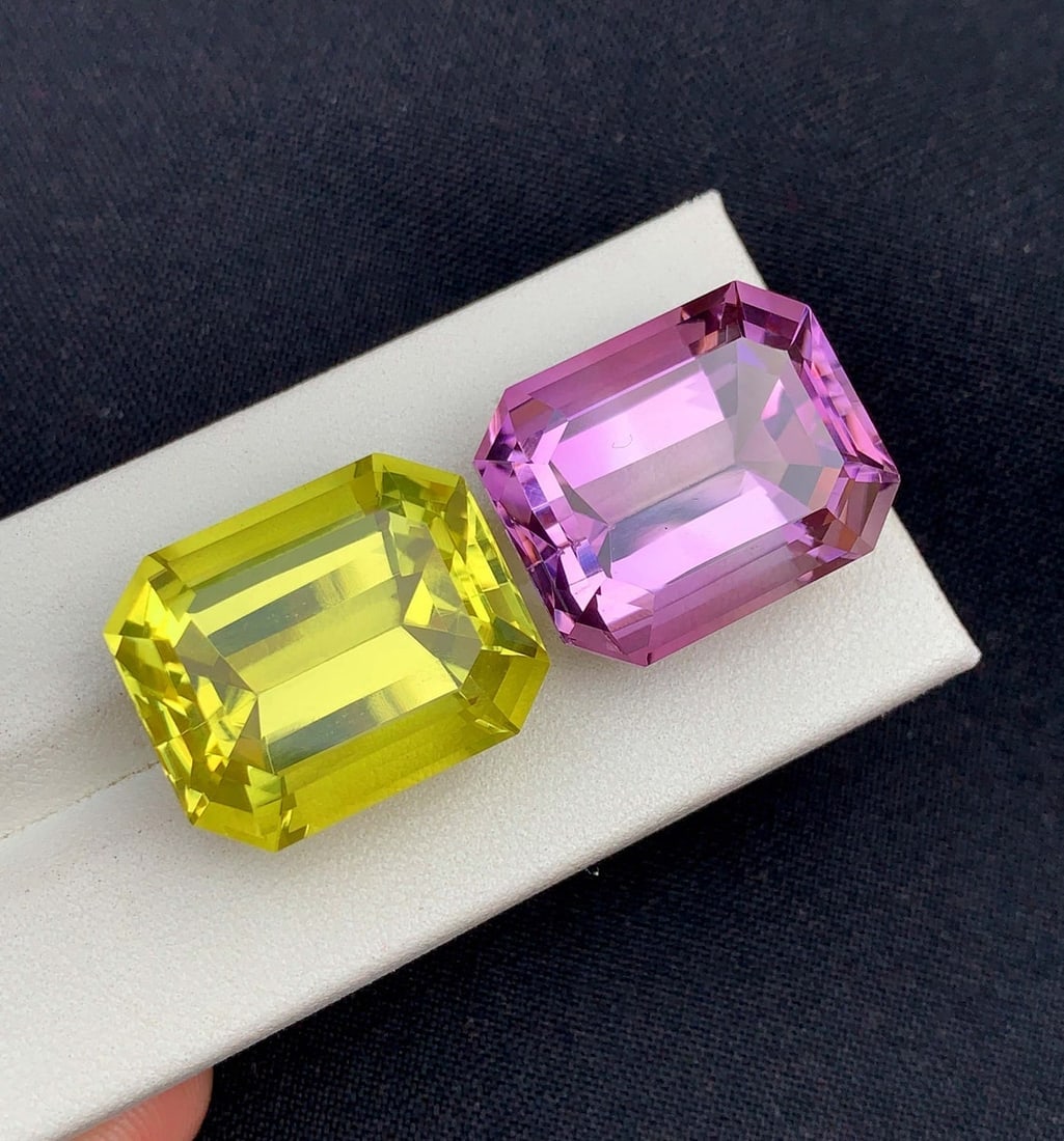 Fancy Cut Amethyst Citrine Gemstone Pair: February Birthstone (61.80 Carat) - 4