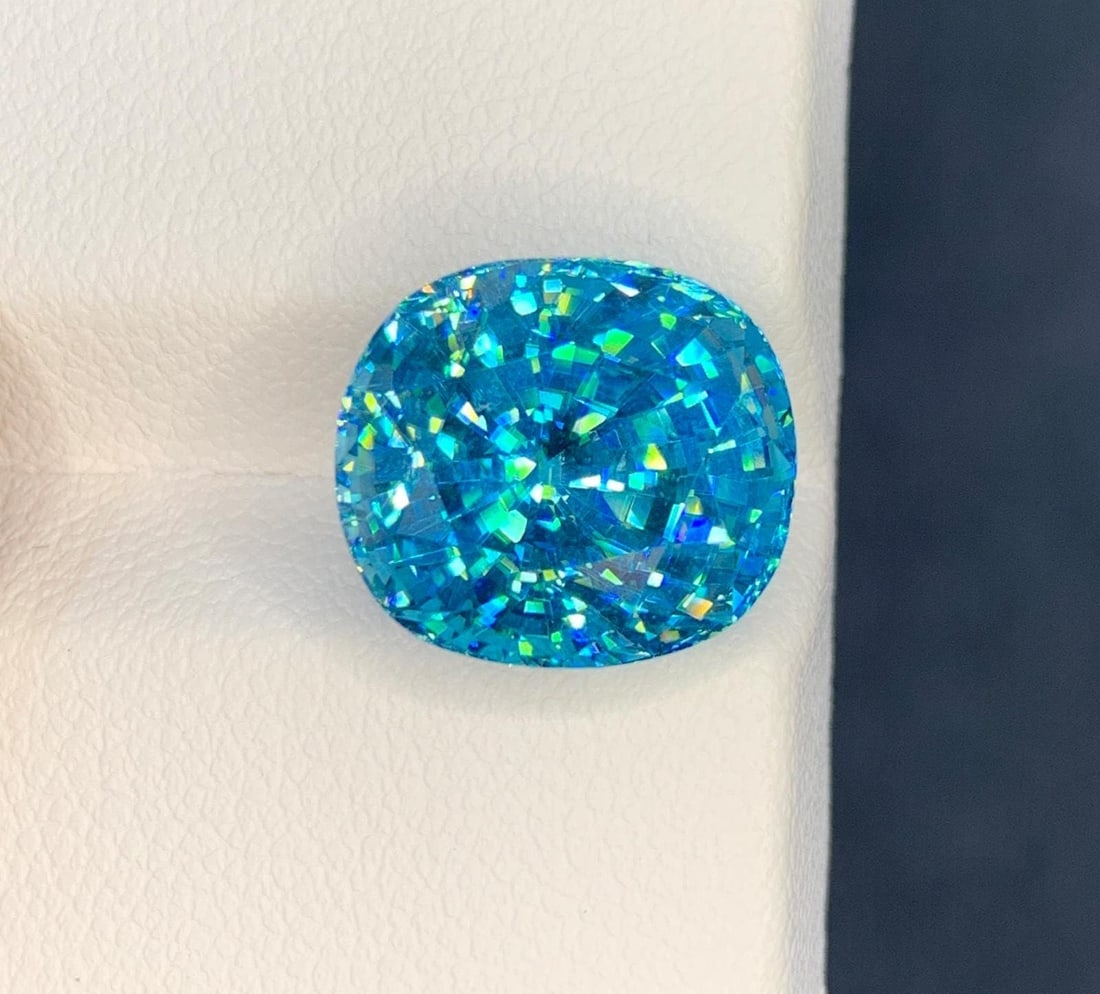 Cambodian Blue Zircon Gemstone : 13.93 CT Cushion Cut - 9