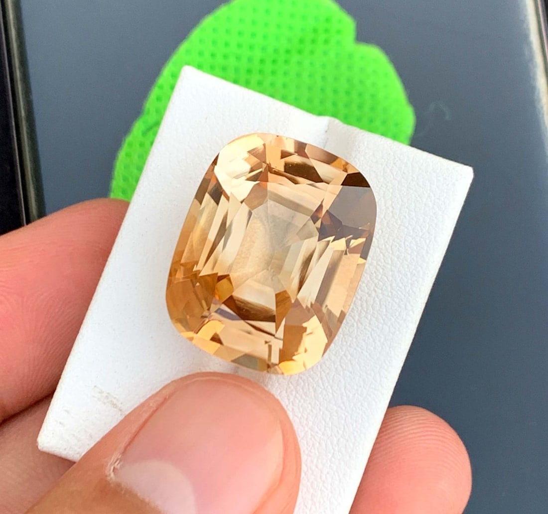 Golden Yellow Topaz Gemstone: 41.80 Carat Cushion Cut Stone - 3