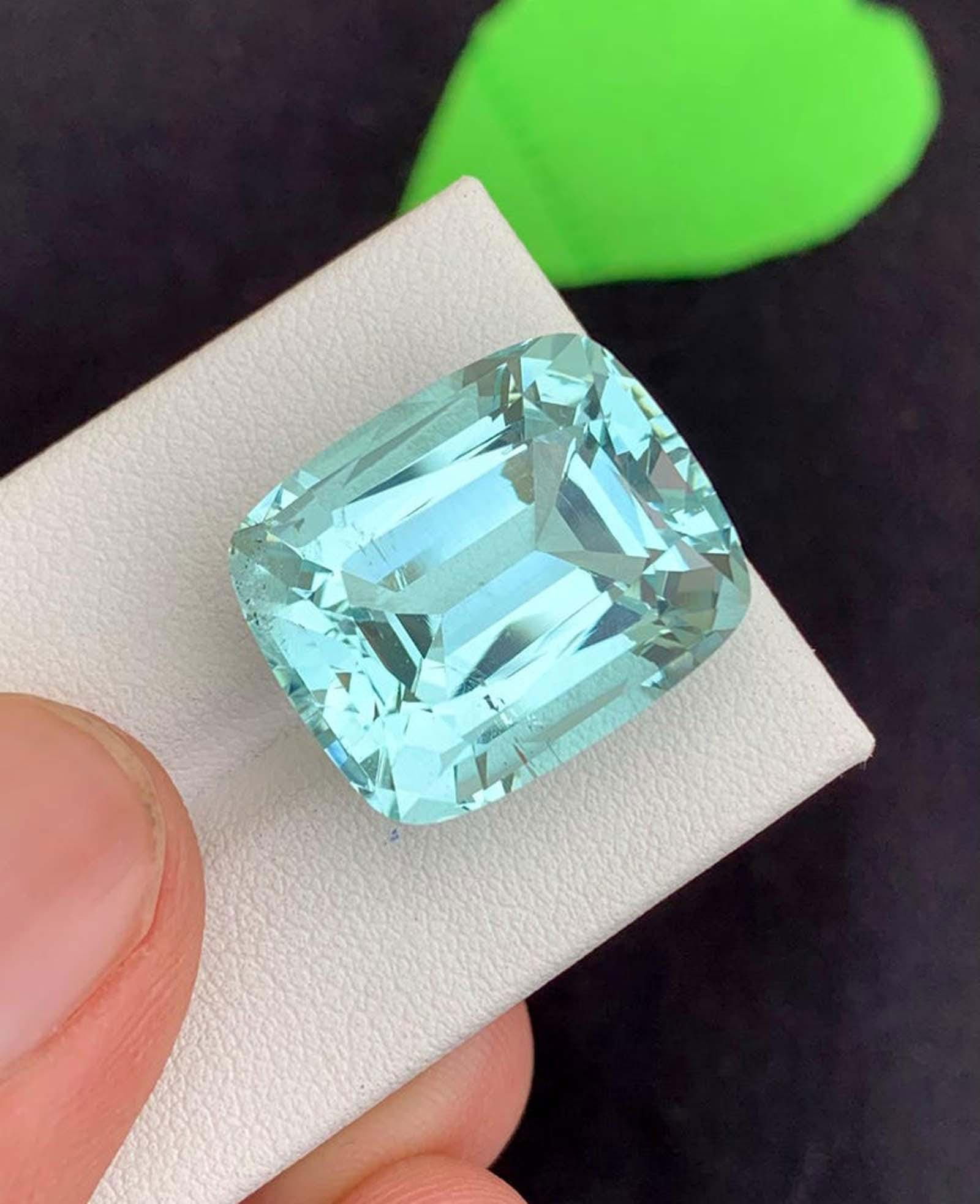 Natural Aquamarine Gemstone: 26.45 Carat Cushion Cut, March Birthstone - 8