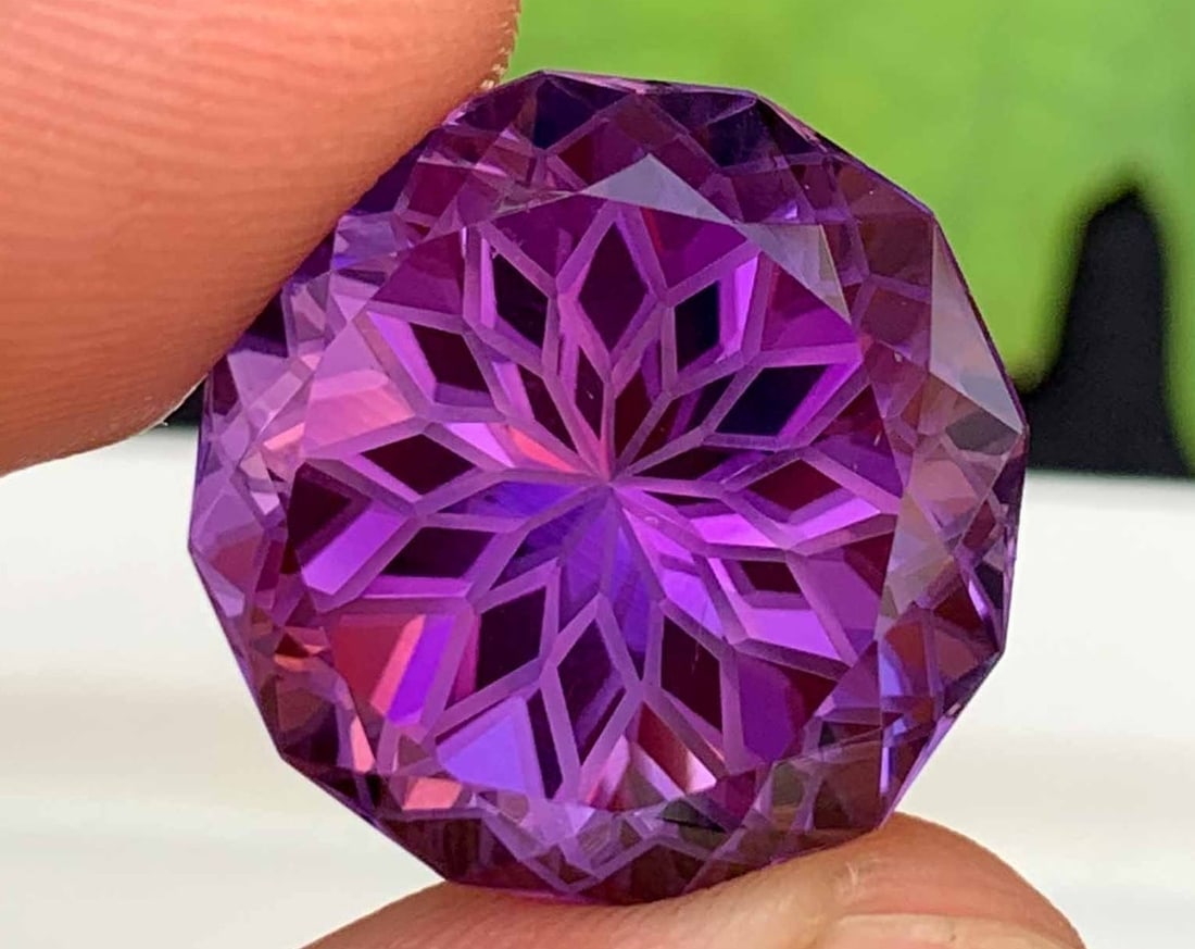 Natural Amethyst Gemstone: Precision Flower Cut, 30 Carats, February Birthstone (1 of 11)