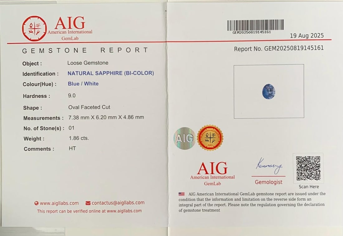AIG Certified Faceted Blue Sapphire: 1.86 Carat Bi Color Oval Cut Gemstone - 2