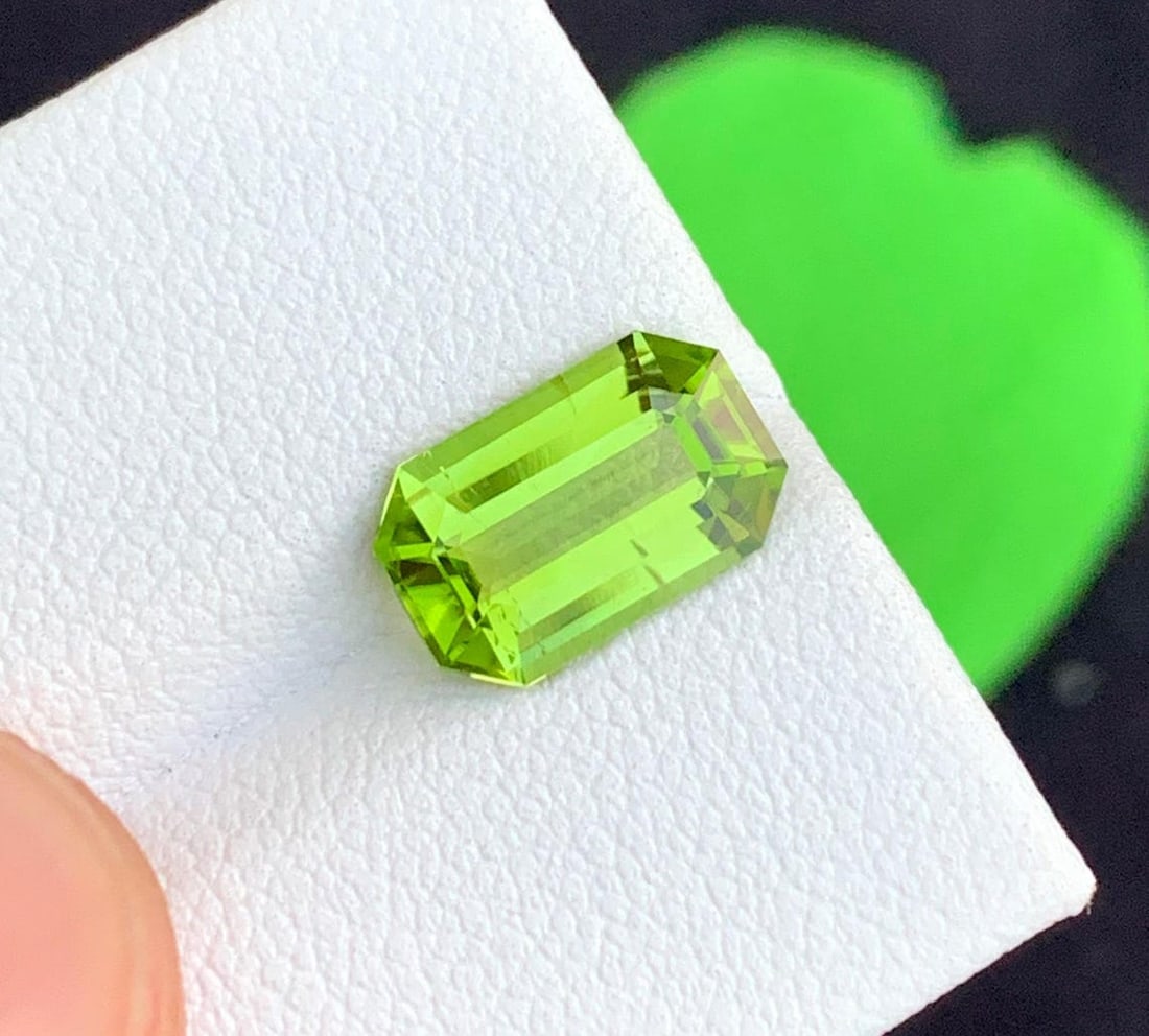 Emerald Cut Peridot Gemstone: Natural August Birthstone, Pakistan Origin - 4