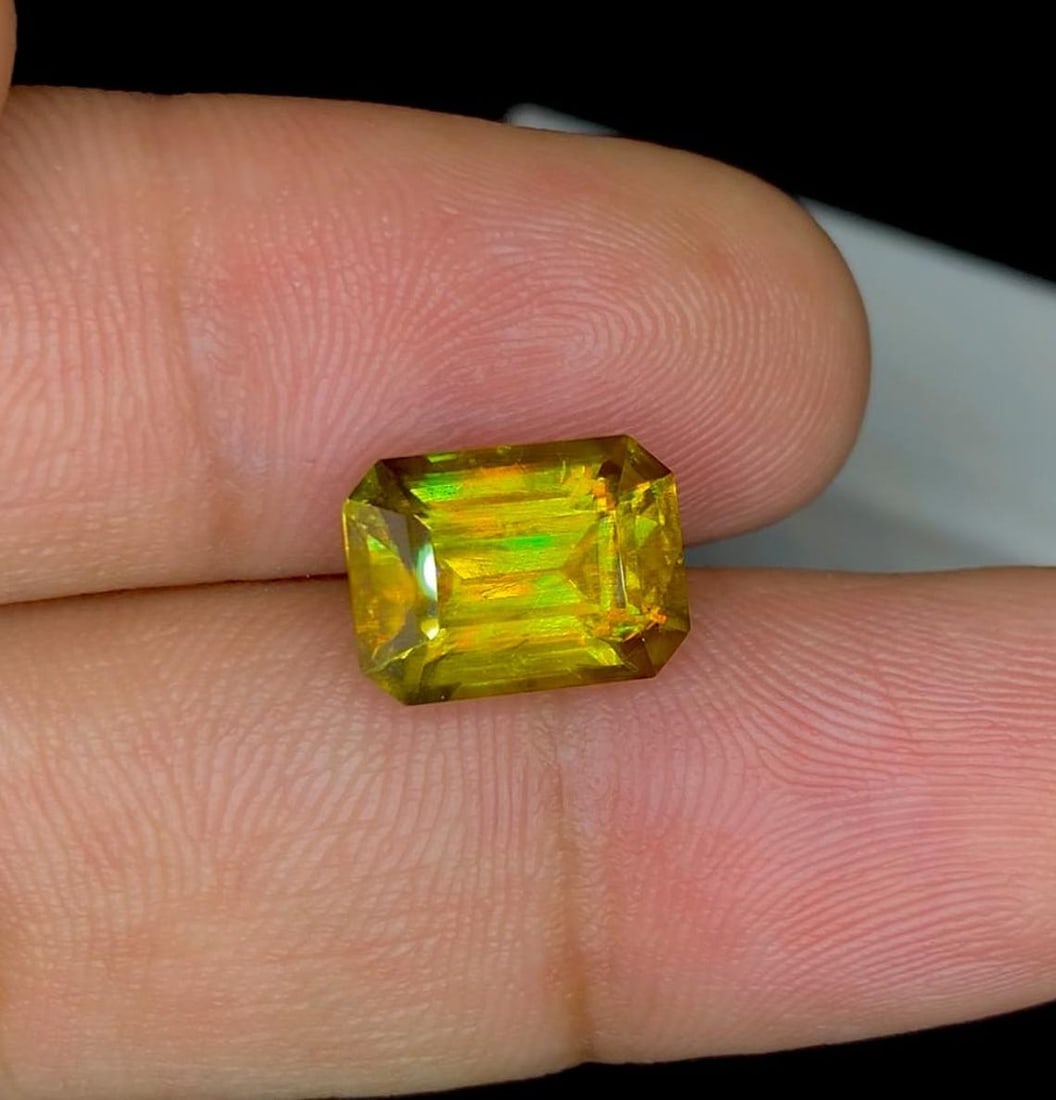 Lustrous Yellow Sphene Gemstone: Emerald Cut, June Birthstone, 6.20 Carat - 6