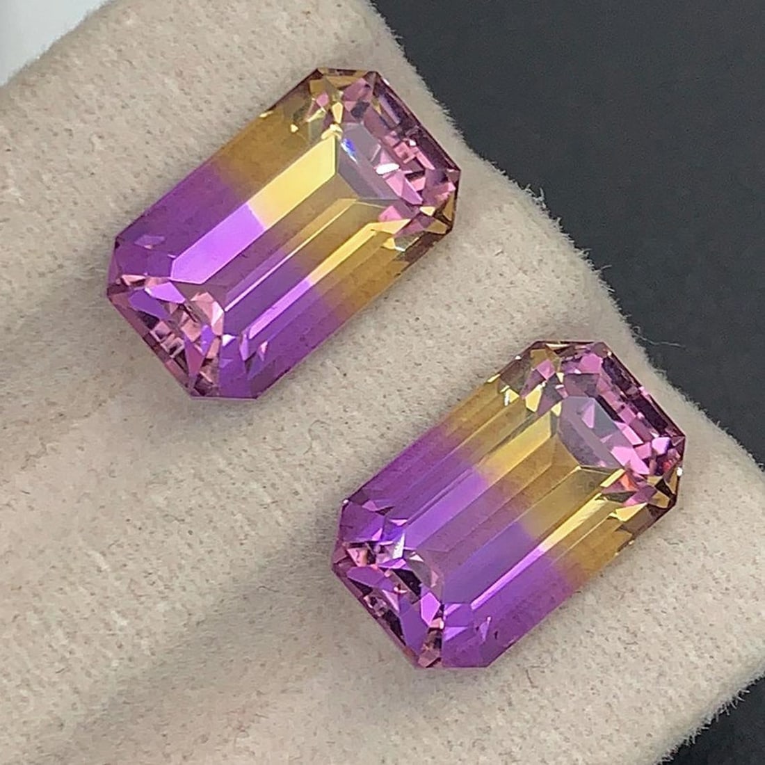 Emerald Cut Bolivian Ametrine Gemstone Pair: 10.10 CT, Royal Purple/Mango Yellow: Title: Emerald Cut Bolivian Ametrine Gemstone Pair: 10.10 CT, Royal Purple/Mango Yellow Description: Supplies for making crafts Materials: Gemstone: Ametrine Emerald Cu
