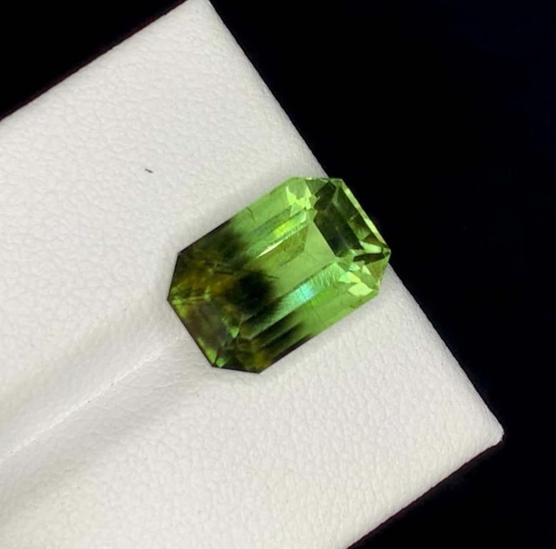 Emerald Cut Bi-Color Peridot Gemstone: August Birthstone from Pakistan - 4
