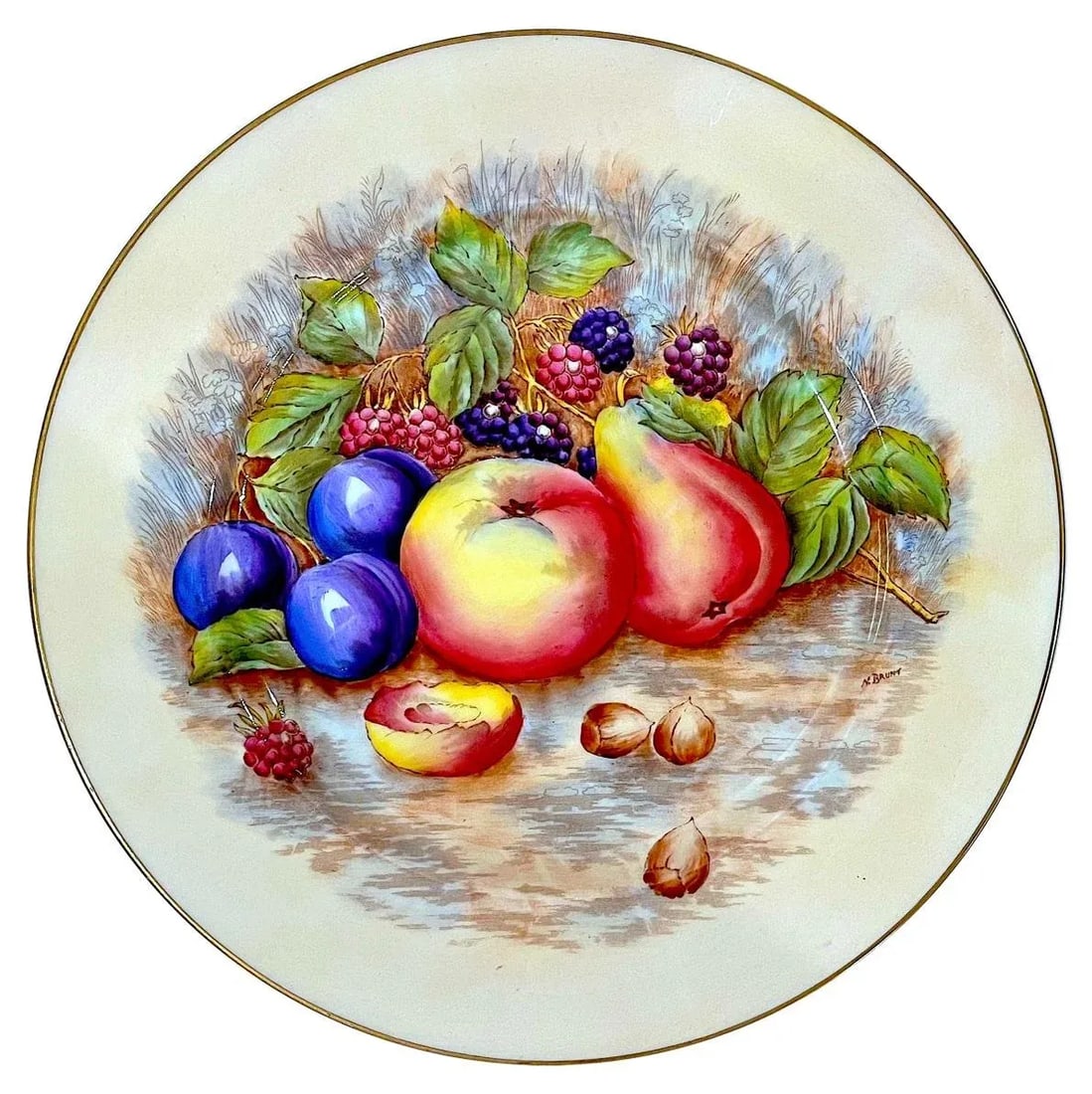 Aynsley Orchard Fruit Gold Dinner Plates - Hand-Painted - Set of Six - 2