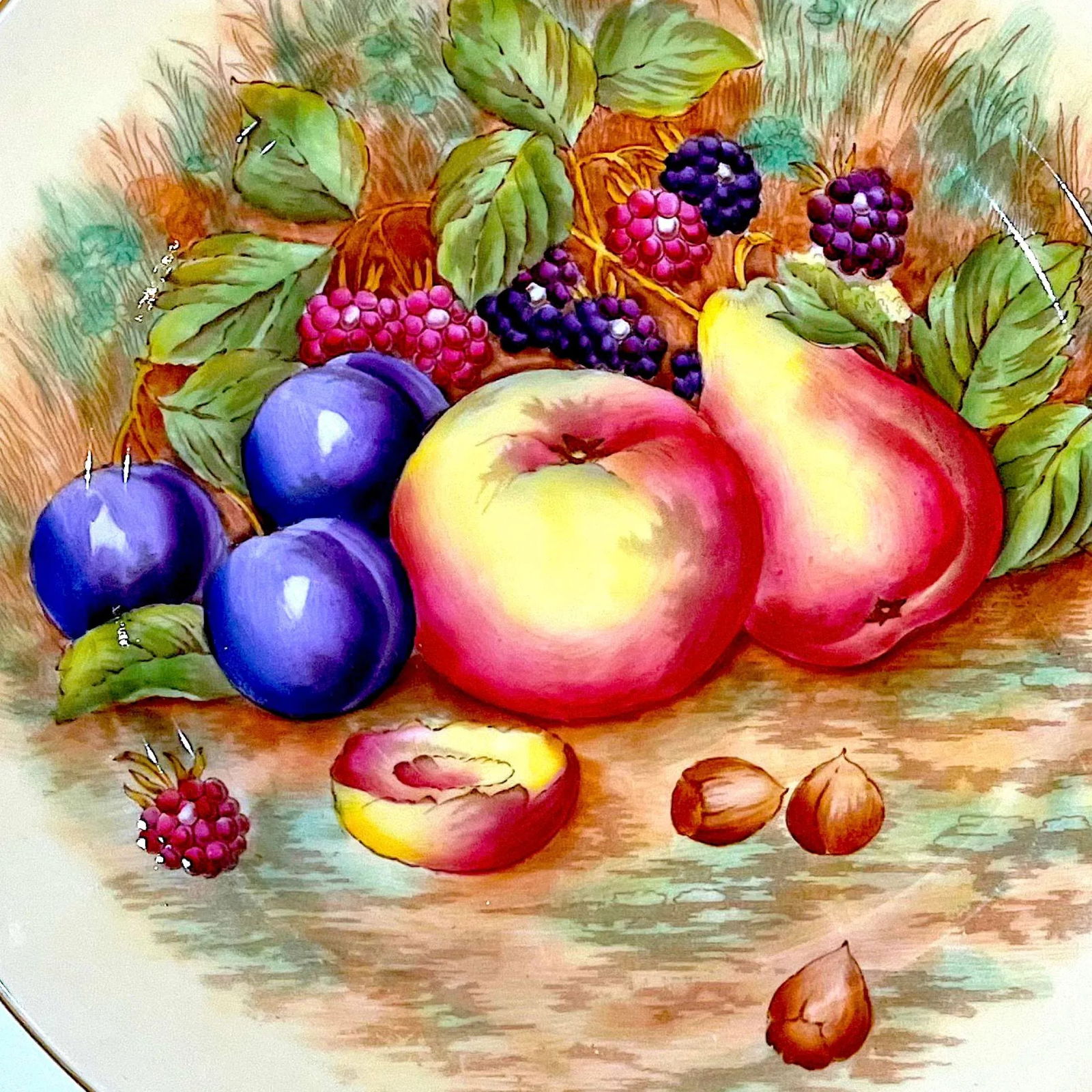 Aynsley Orchard Fruit Gold Dinner Plates - Hand-Painted - Set of Six - 3