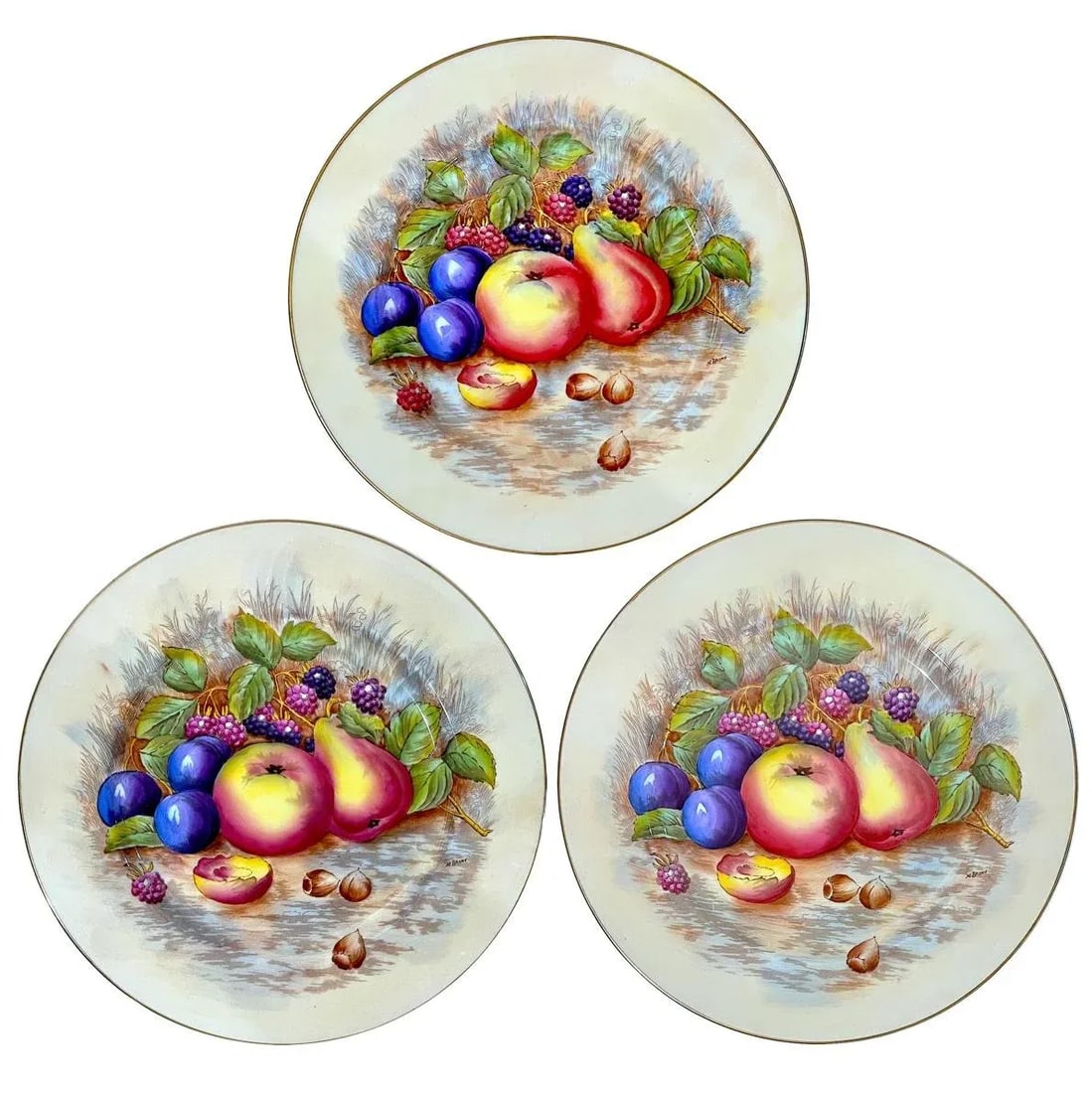 Aynsley Orchard Fruit Gold Dinner Plates - Hand-Painted - Set of Six - 5