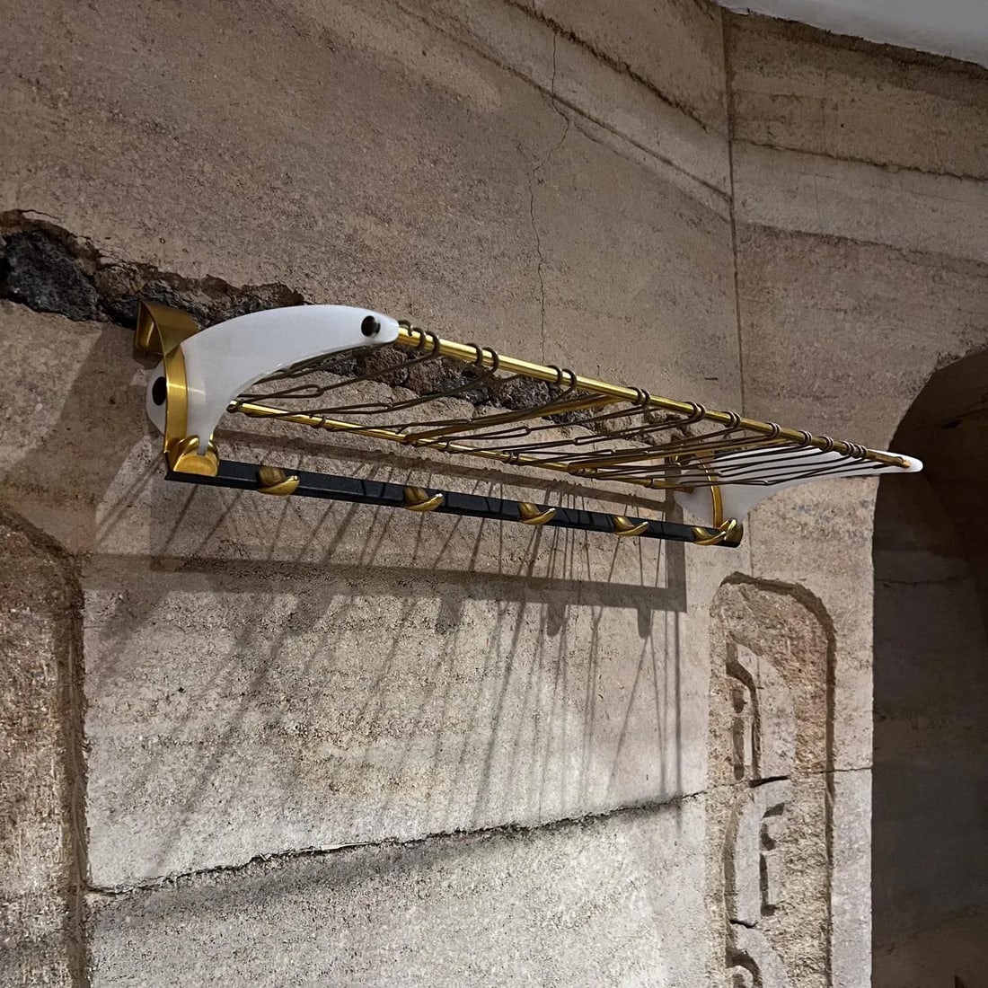 1960s French Modern Brass Coat Hat Rack Shelf Style Jacques Adnet - 10