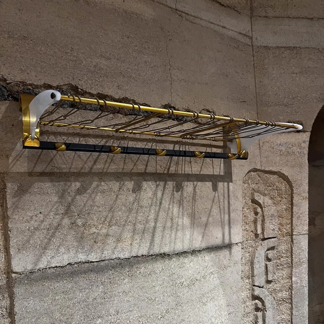 1960s French Modern Brass Coat Hat Rack Shelf Style Jacques Adnet - 2