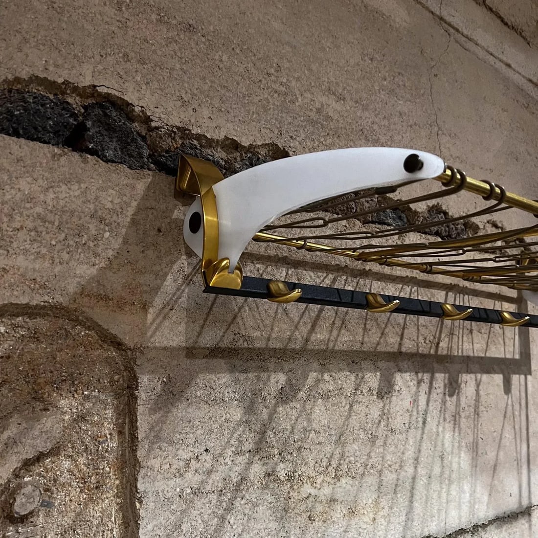 1960s French Modern Brass Coat Hat Rack Shelf Style Jacques Adnet - 5