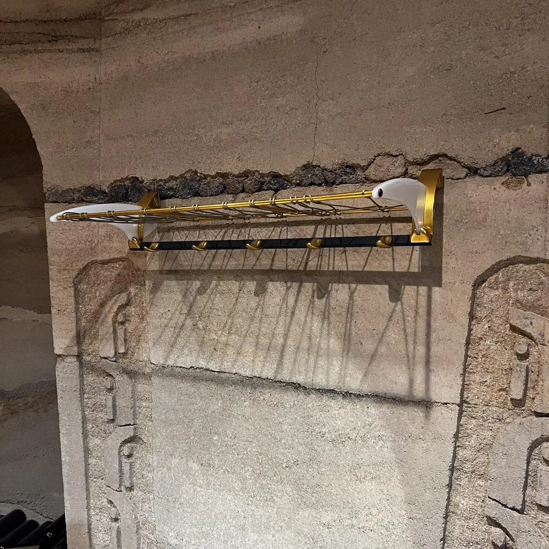 1960s French Modern Brass Coat Hat Rack Shelf Style Jacques Adnet - 6