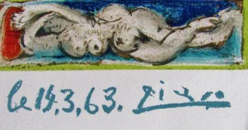 Picasso Original 1964 "Femme Nue Couchee." Lithograph. Edition: 1,000 - 3