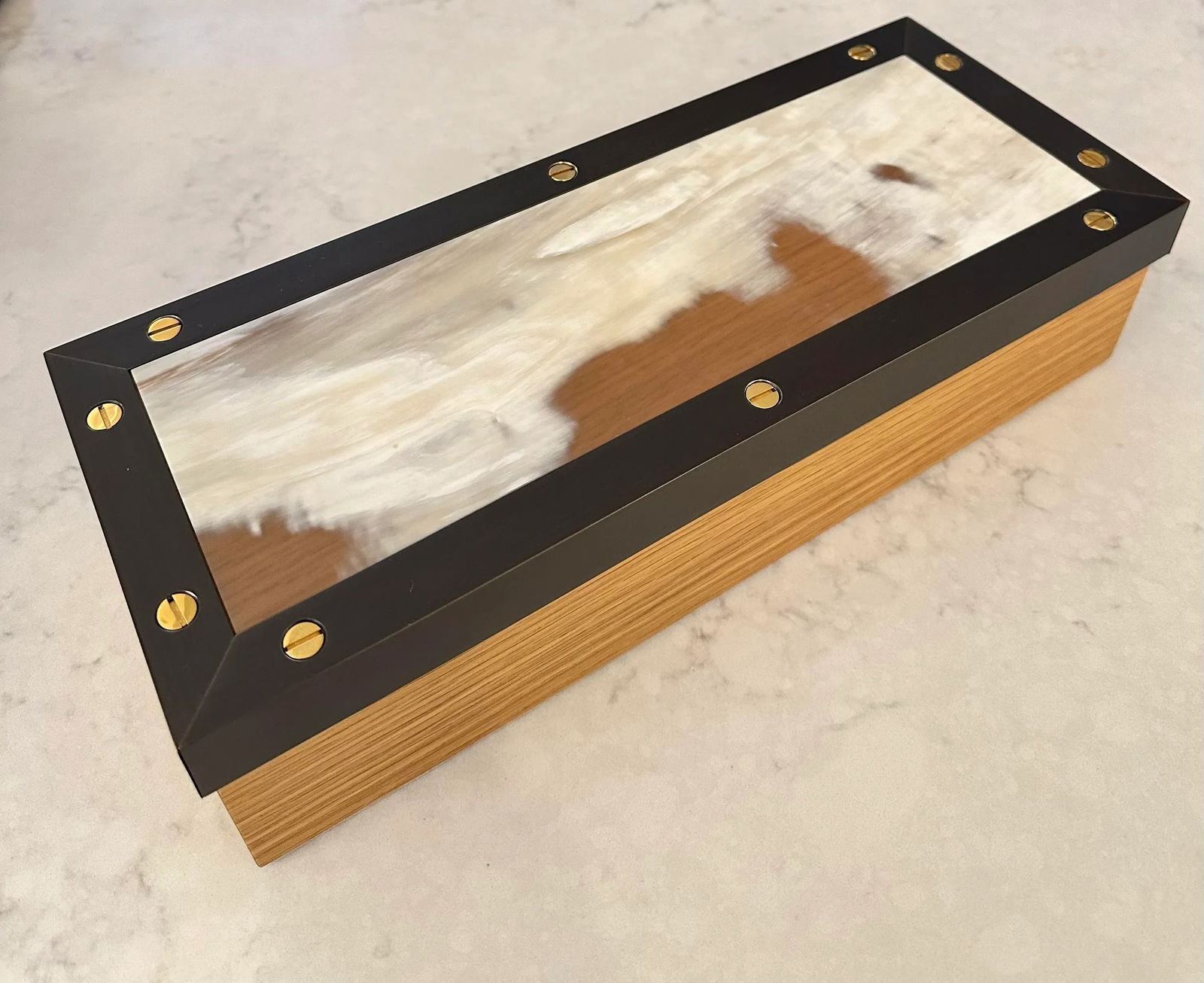 Arcahorn Oil Rubbed Bronze and Brass Oak Box With Lid, Made in Italy - 13