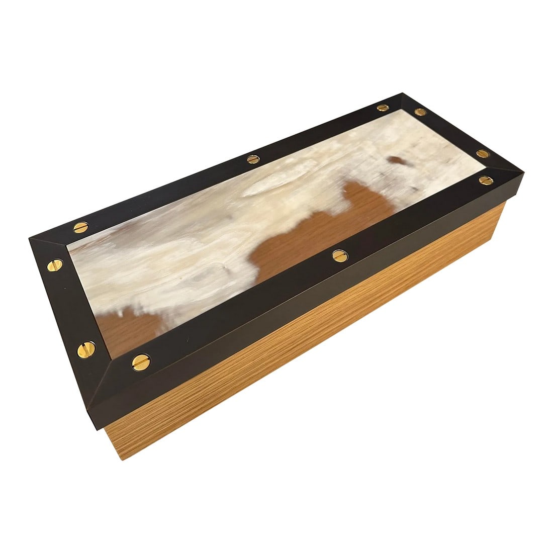 Arcahorn Oil Rubbed Bronze and Brass Oak Box With Lid, Made in Italy: Beautifully handmade oil rubbed bronze and wood lidded box with brass rivets. Made in Italy by the talented artisans of Arcahorn, the impeccable quality and attention to detail of the natural