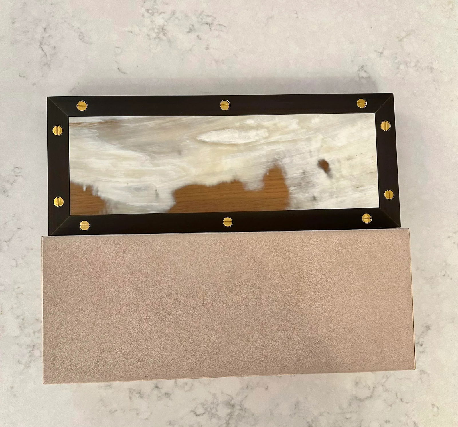 Arcahorn Oil Rubbed Bronze and Brass Oak Box With Lid, Made in Italy - 8