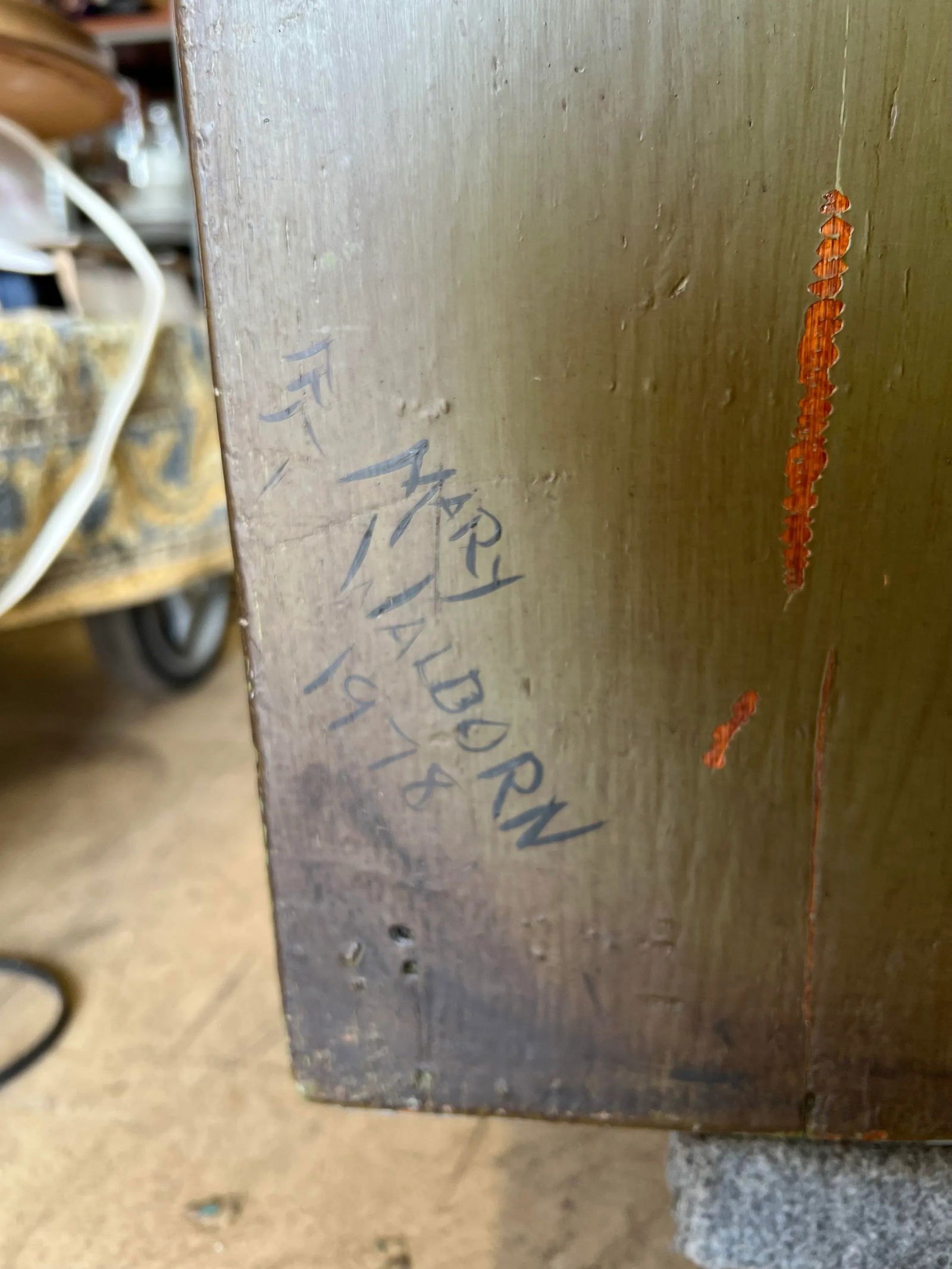 Vintage Repurposed Metal & Wood Military Box - Green Floral Box of Drawers Signed - 11