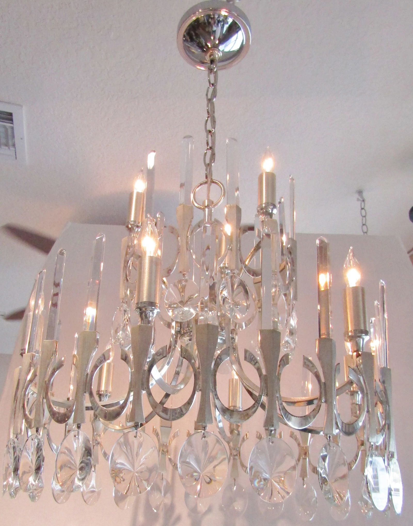Sciolari Two Tiered Silver Plate and Crystal Chandelier Circa 1960's - 2