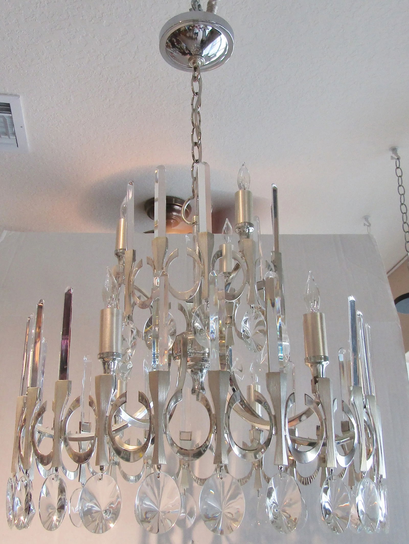Sciolari Two Tiered Silver Plate and Crystal Chandelier Circa 1960's - 3