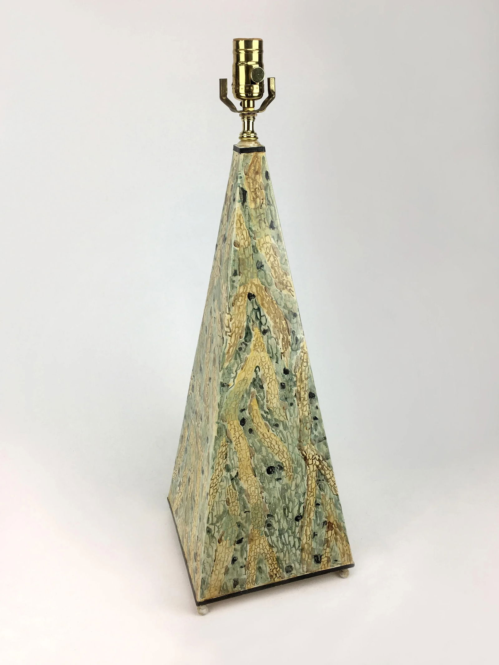 Abstract Hand-Painted Green and Yellow Obelisk Lamp - 2