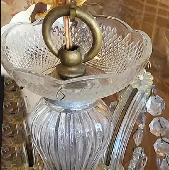 Large Mid-Century Crystal Chandelier Six Glass Branches Glass Bobeches - 10