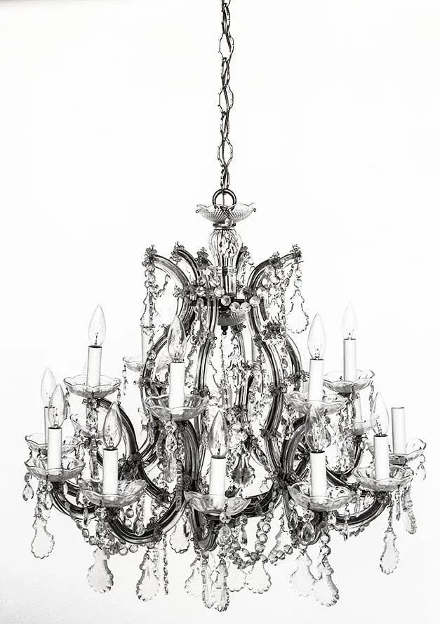 Large Mid-Century Crystal Chandelier Six Glass Branches Glass Bobeches - 2