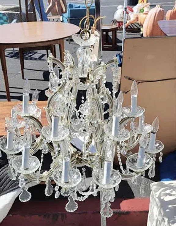 Large Mid-Century Crystal Chandelier Six Glass Branches Glass Bobeches - 3