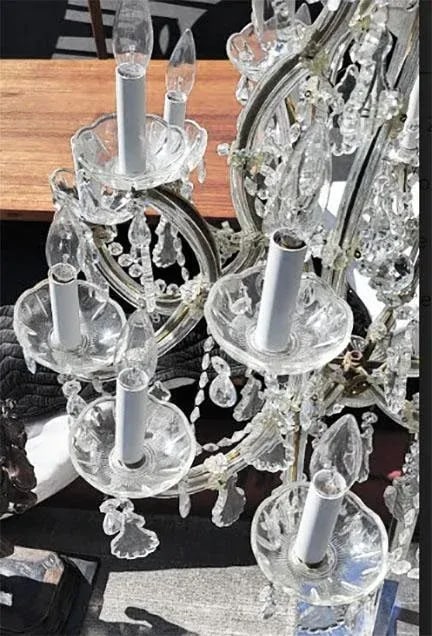 Large Mid-Century Crystal Chandelier Six Glass Branches Glass Bobeches - 4