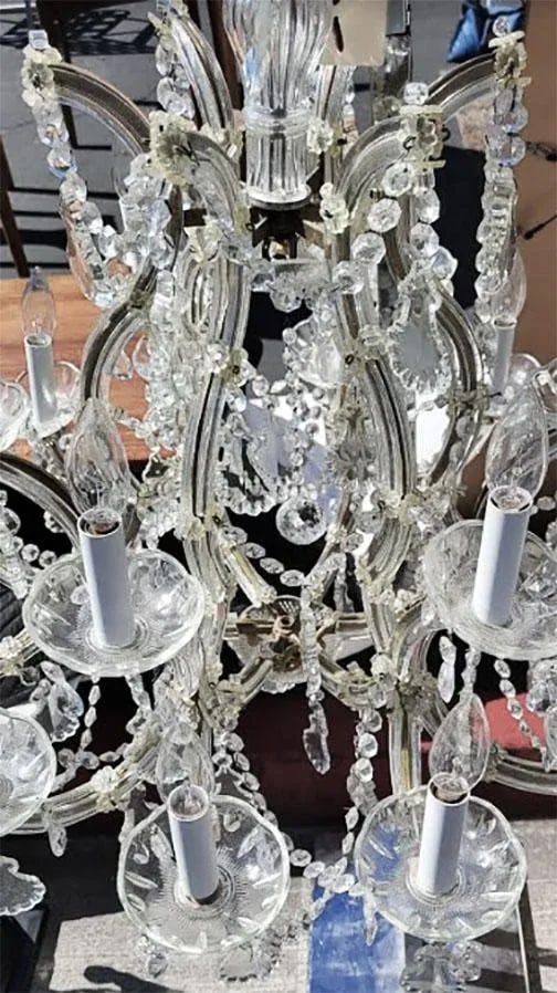 Large Mid-Century Crystal Chandelier Six Glass Branches Glass Bobeches - 5