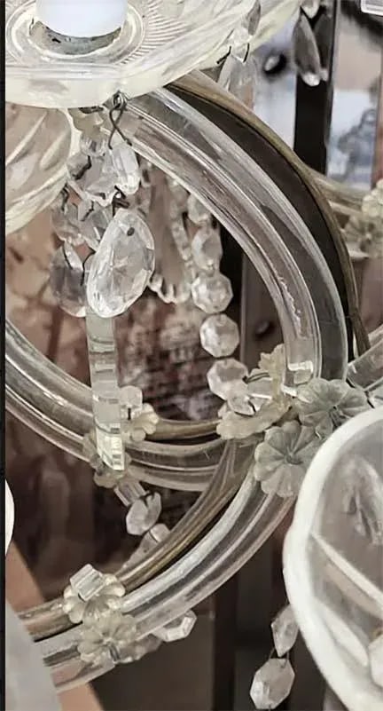 Large Mid-Century Crystal Chandelier Six Glass Branches Glass Bobeches - 8