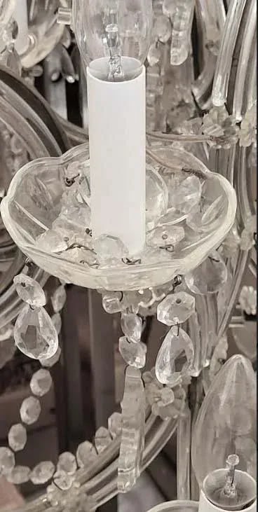 Large Mid-Century Crystal Chandelier Six Glass Branches Glass Bobeches - 9