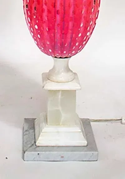 Tall Mid-Century Murano Pink Lamp - Marble Base - 2