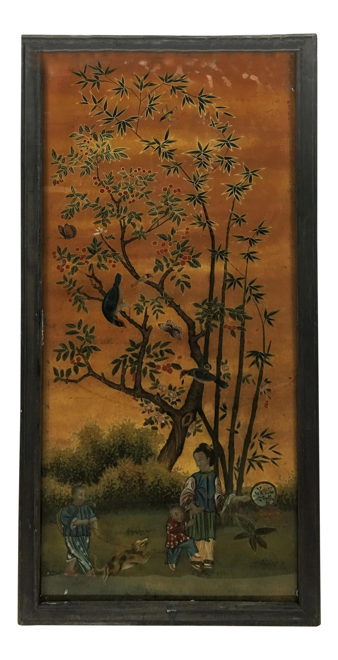 Late 19 Century Chinese Reverse Painting Panel: Guohua, or Chinese painting, is one of the oldest traditional art forms found in China. Painted with watercolors on rice paper, scroll paintings are delicate and take a steady hand to create delicate