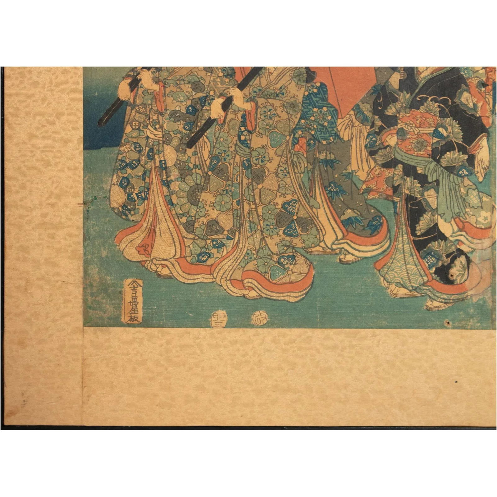 Edo to Meiji Era Utagawa Kunisada Woodblock Print Triptych Byobu Screen C. 1850s - 6
