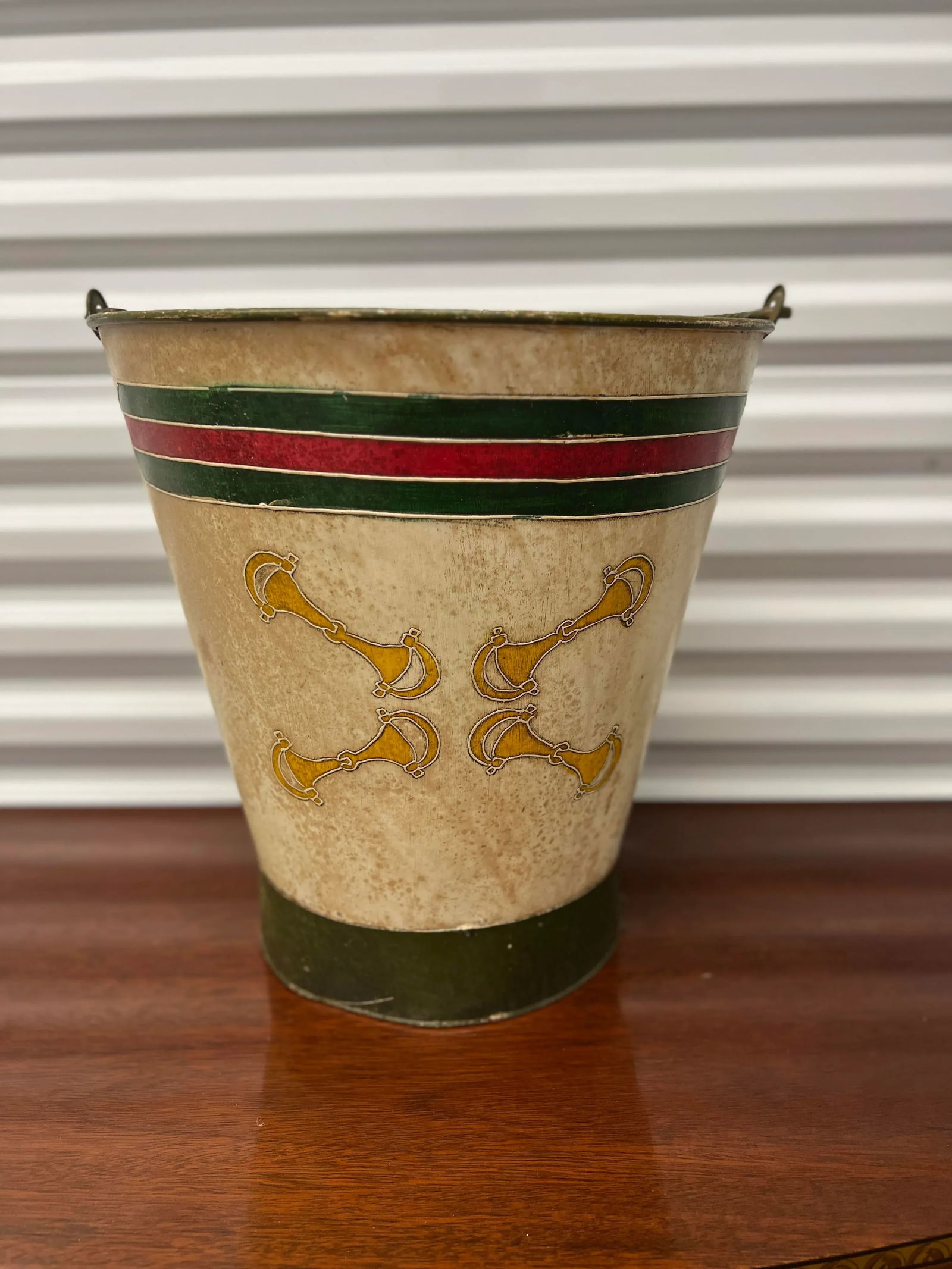 Vintage Gucci Style Hand Painted Horse Bit Bucket or Trash Can - 10