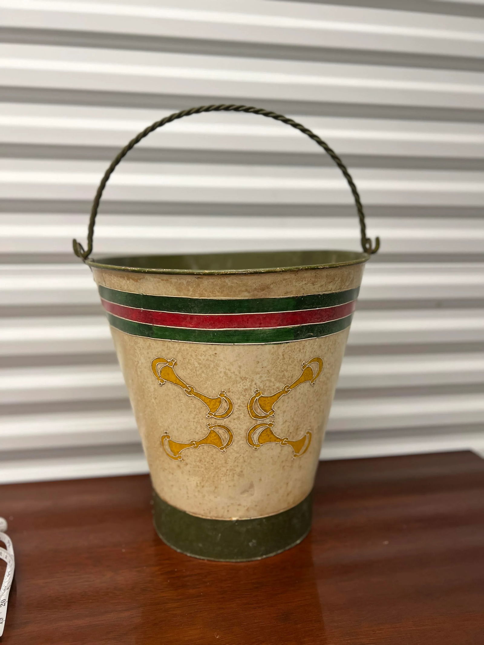 Vintage Gucci Style Hand Painted Horse Bit Bucket or Trash Can - 2