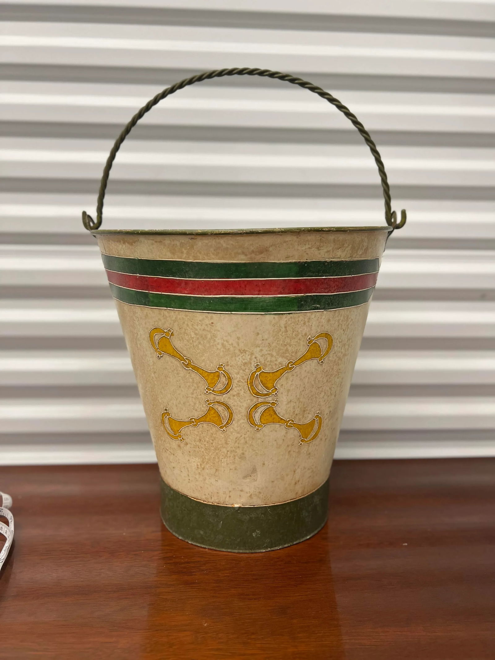 Vintage Gucci Style Hand Painted Horse Bit Bucket or Trash Can - 5
