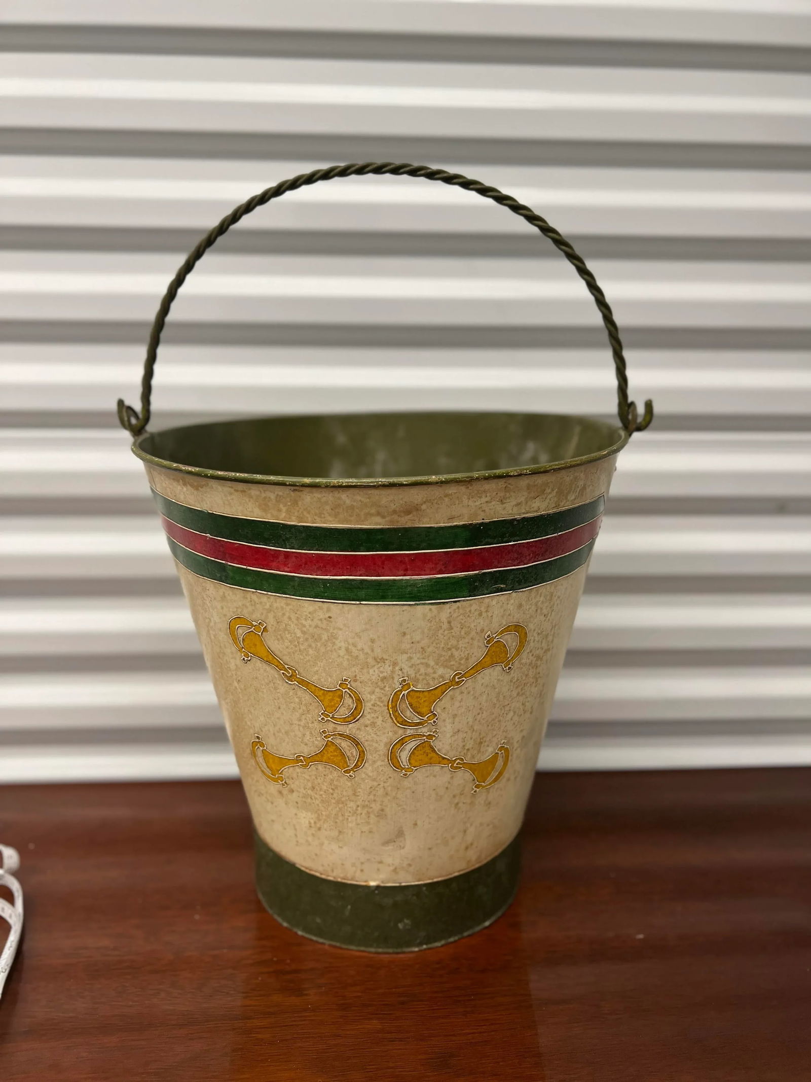 Vintage Gucci Style Hand Painted Horse Bit Bucket or Trash Can - 6