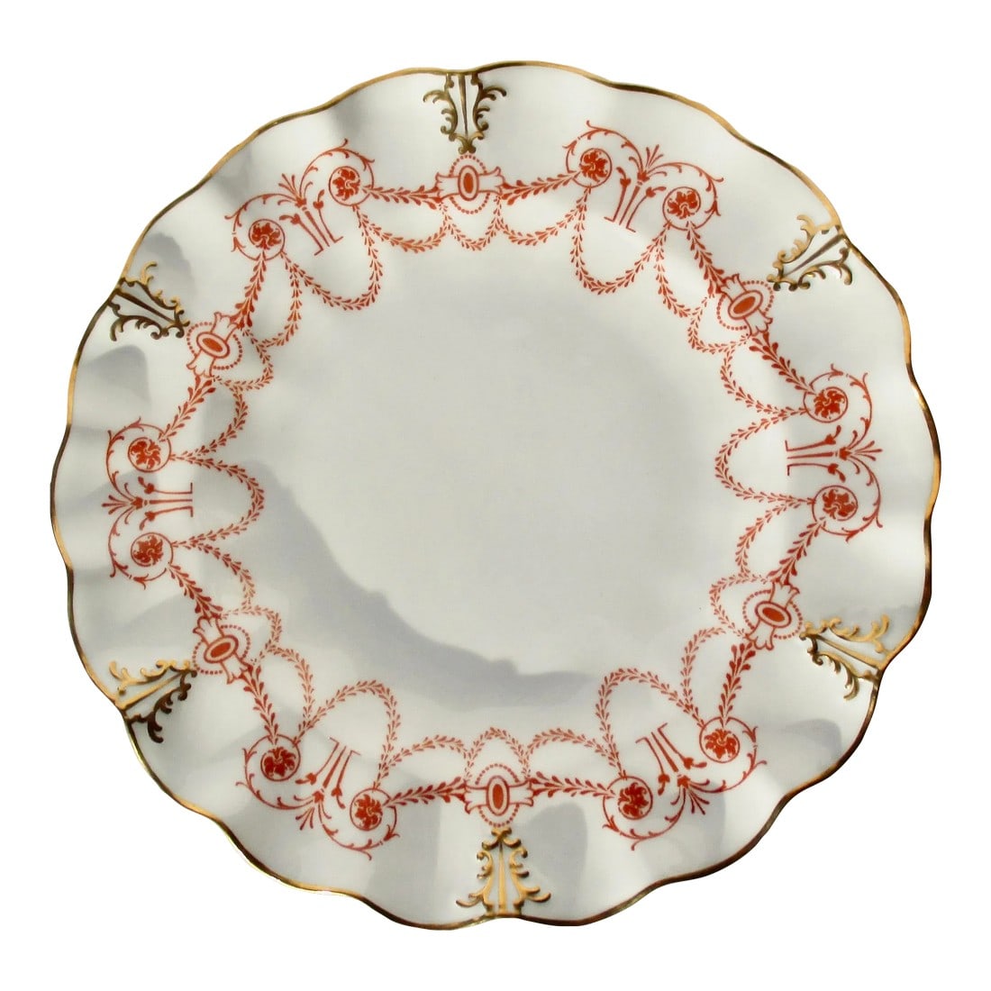 Vintage Early 20th Century Porcelain Royal Crown Darby -A Set of 15: Royal crown Darby ruffle edge plates from the early 20th century. One of the grandest styles and patterns from the early 20s. Excellent condition. and hard to find if at all. Set of 15 plates. The