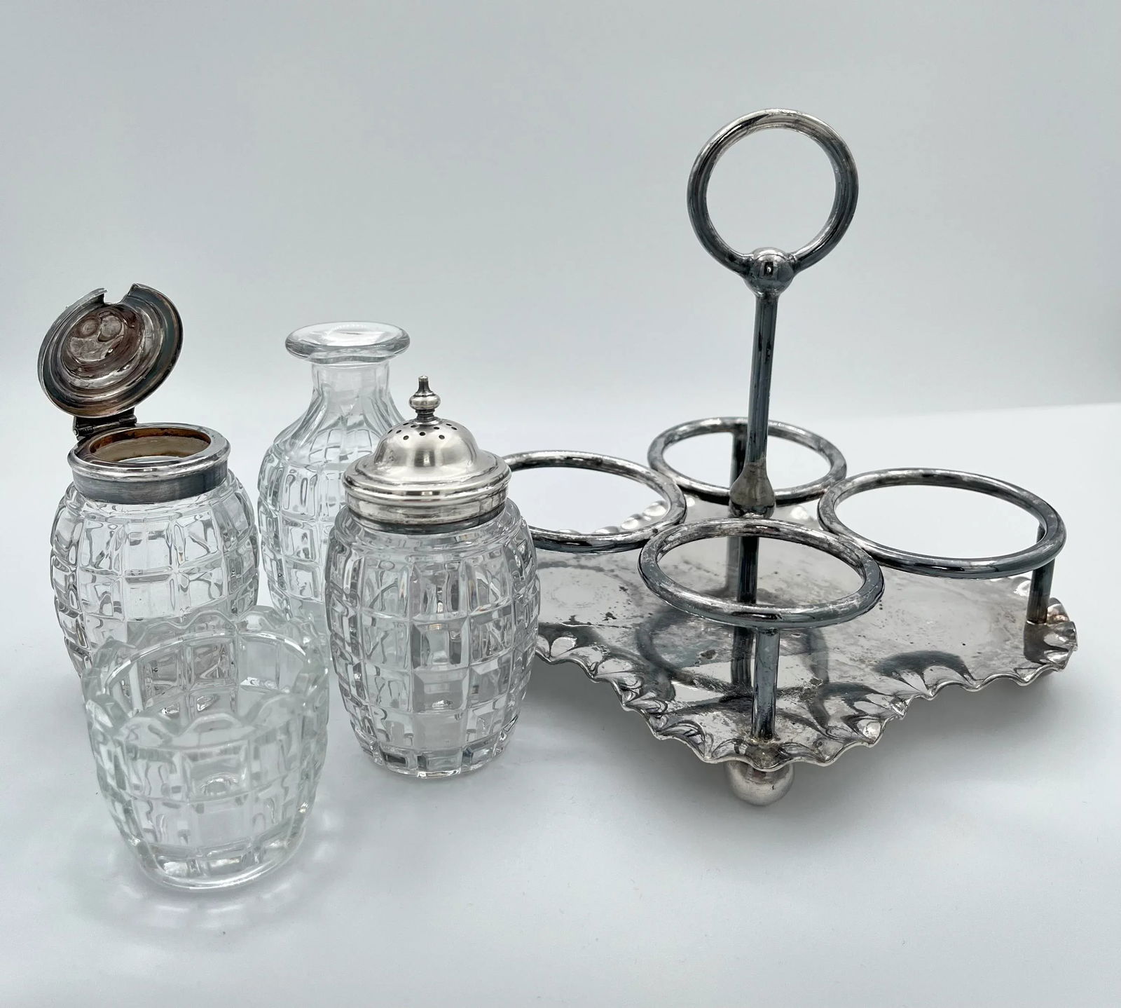 1890s James Dixon & Sons Silverplate Cruet Condiment Set - 6
