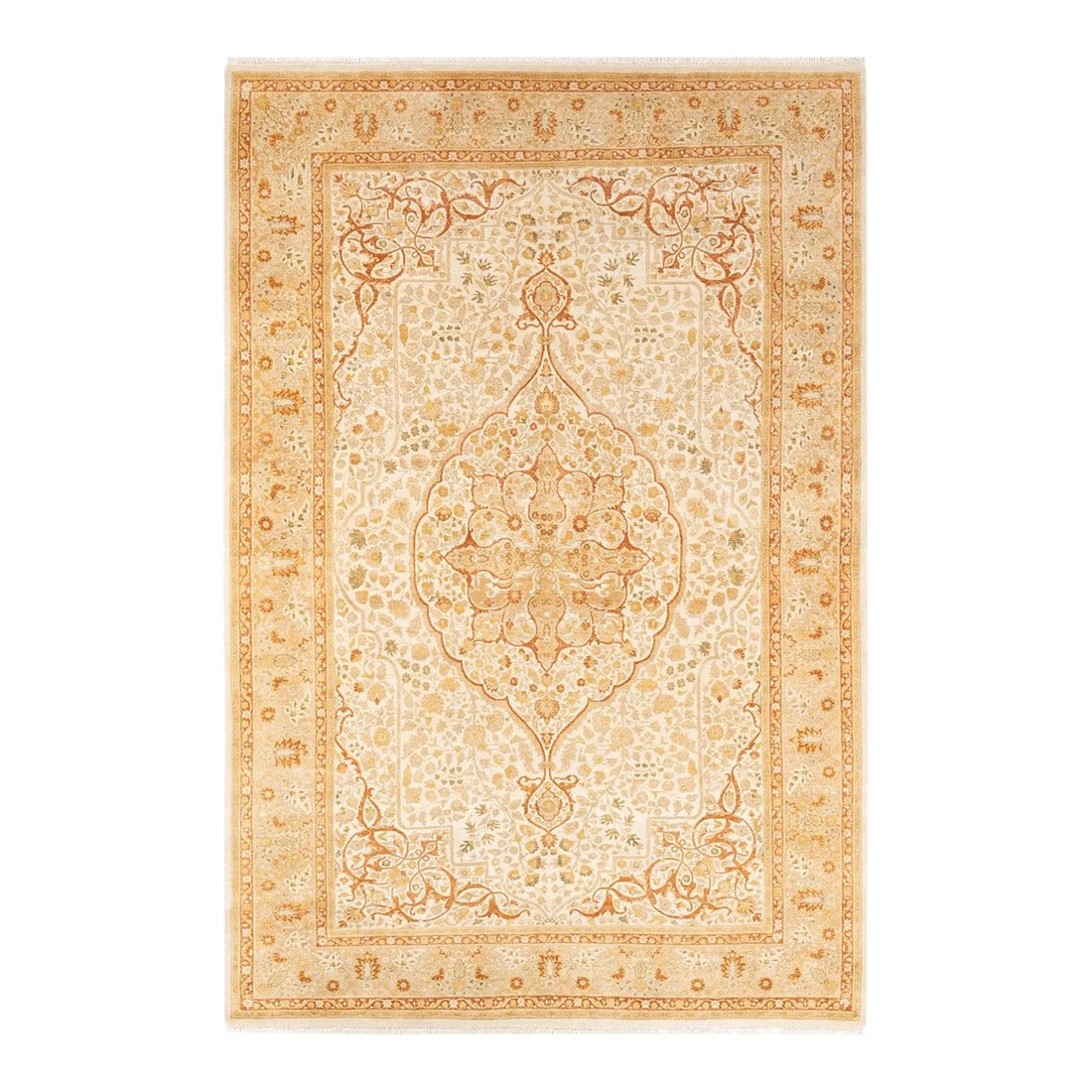 Mogul, One-of-a-Kind Hand-Knotted Area Rug - Ivory, 6' 2" x 9' 4": With understated palettes and allover designs, the rugs in the Mogul Collection will bring timeless sophistication to any room. Influenced by a spectrum of Turkish, Indian, and Persian designs, the