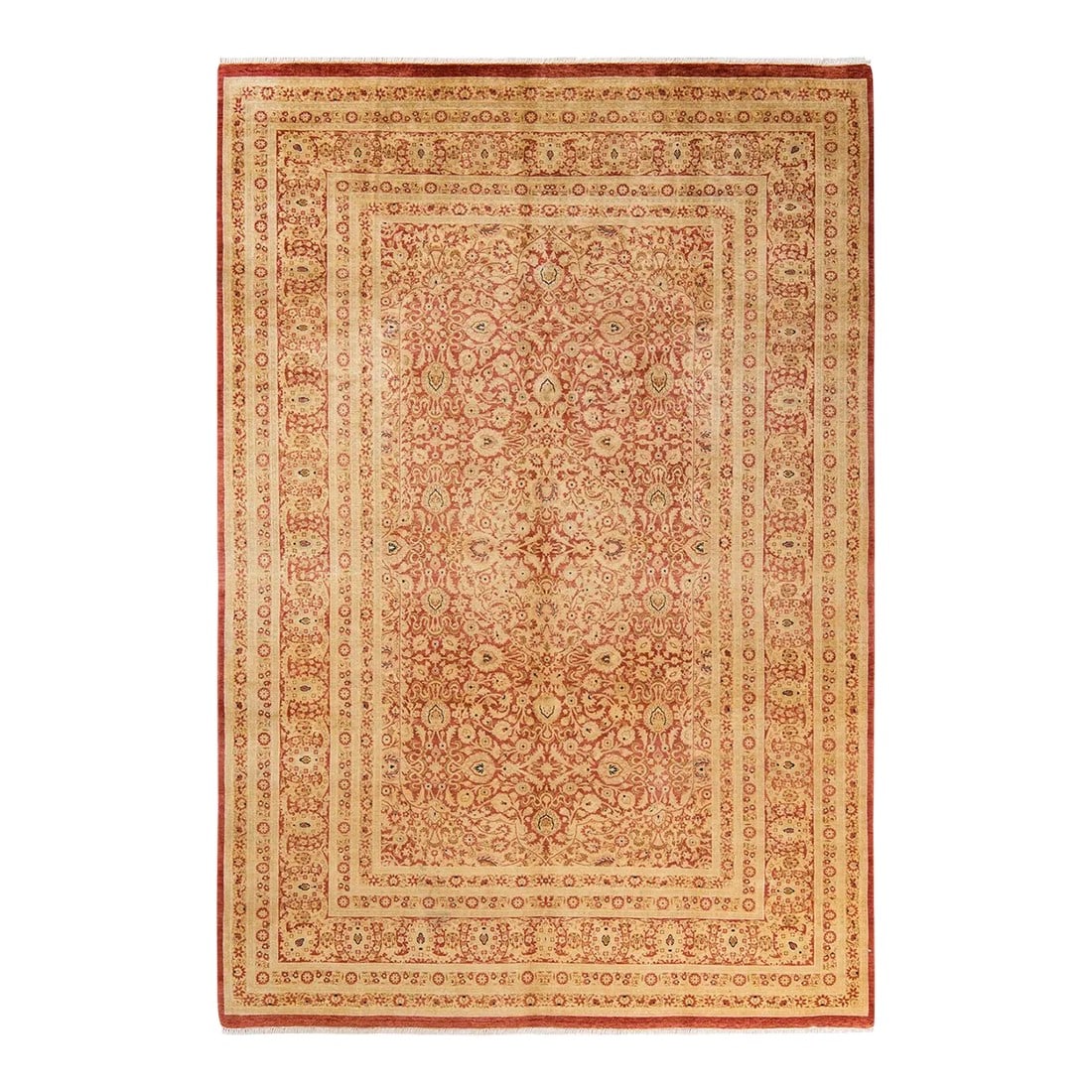 Mogul, One-of-a-Kind Hand-Knotted Area Rug - Orange, 6' 3" x 9' 2": With understated palettes and allover designs, the rugs in the Mogul Collection will bring timeless sophistication to any room. Influenced by a spectrum of Turkish, Indian, and Persian designs, the