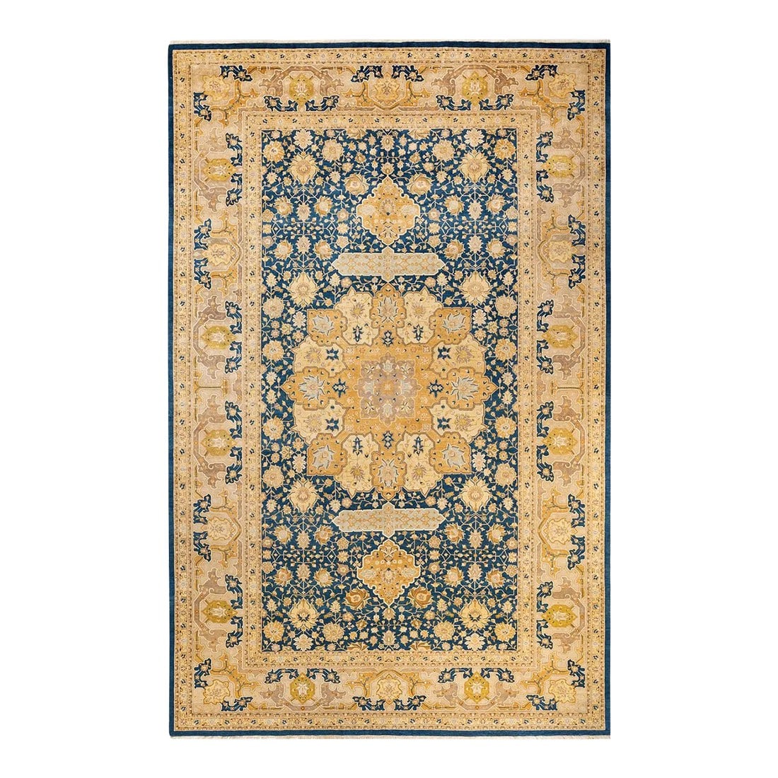 Mogul, One-of-a-Kind Hand-Knotted Area Rug - Blue, 9' 3" x 15' 0": With understated palettes and allover designs, the rugs in the Mogul Collection will bring timeless sophistication to any room. Influenced by a spectrum of Turkish, Indian, and Persian designs, the