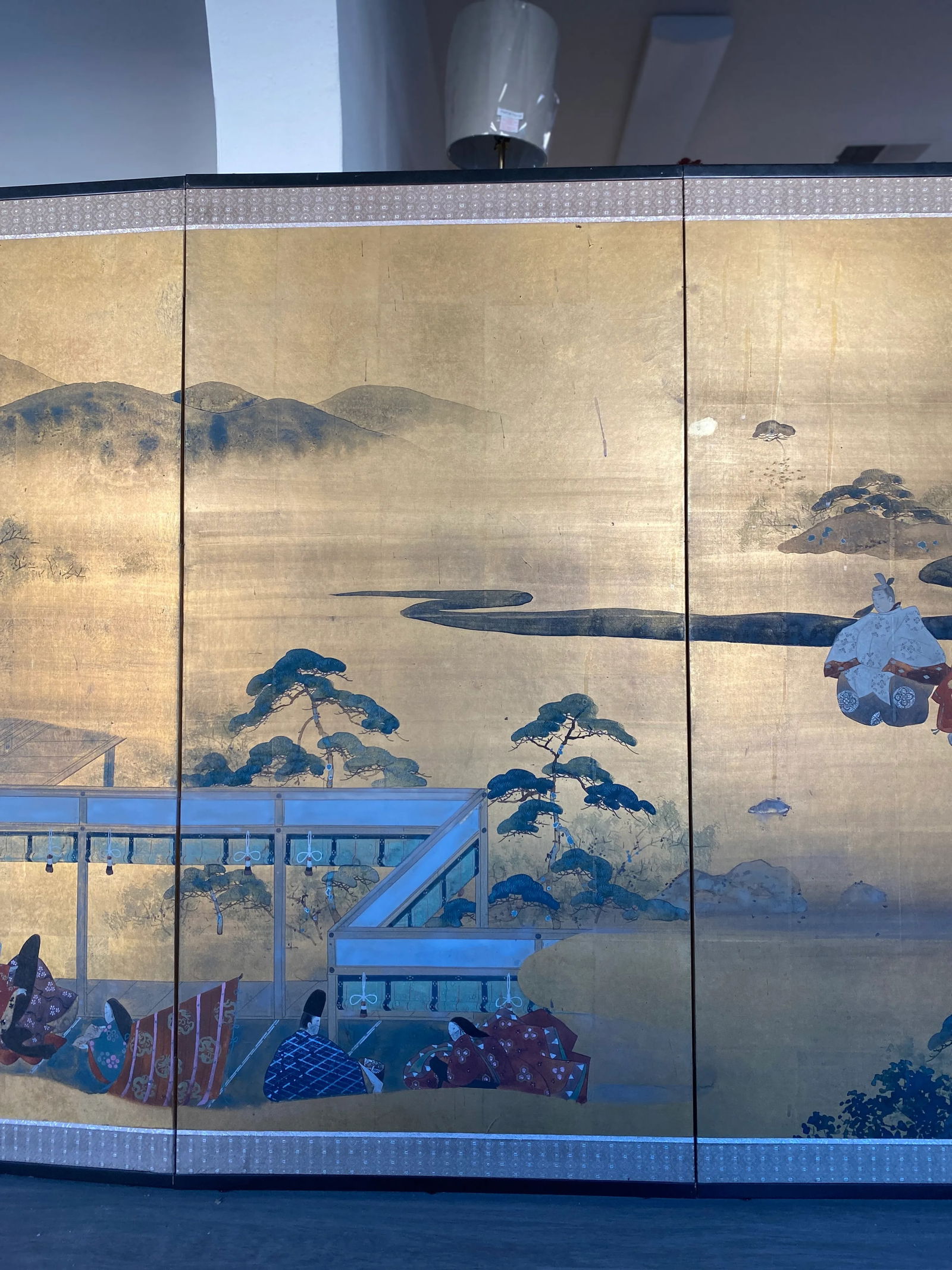 Large Japanese Byobu Four Panel Folding Screen Kano School "Tale of Genji" - 5
