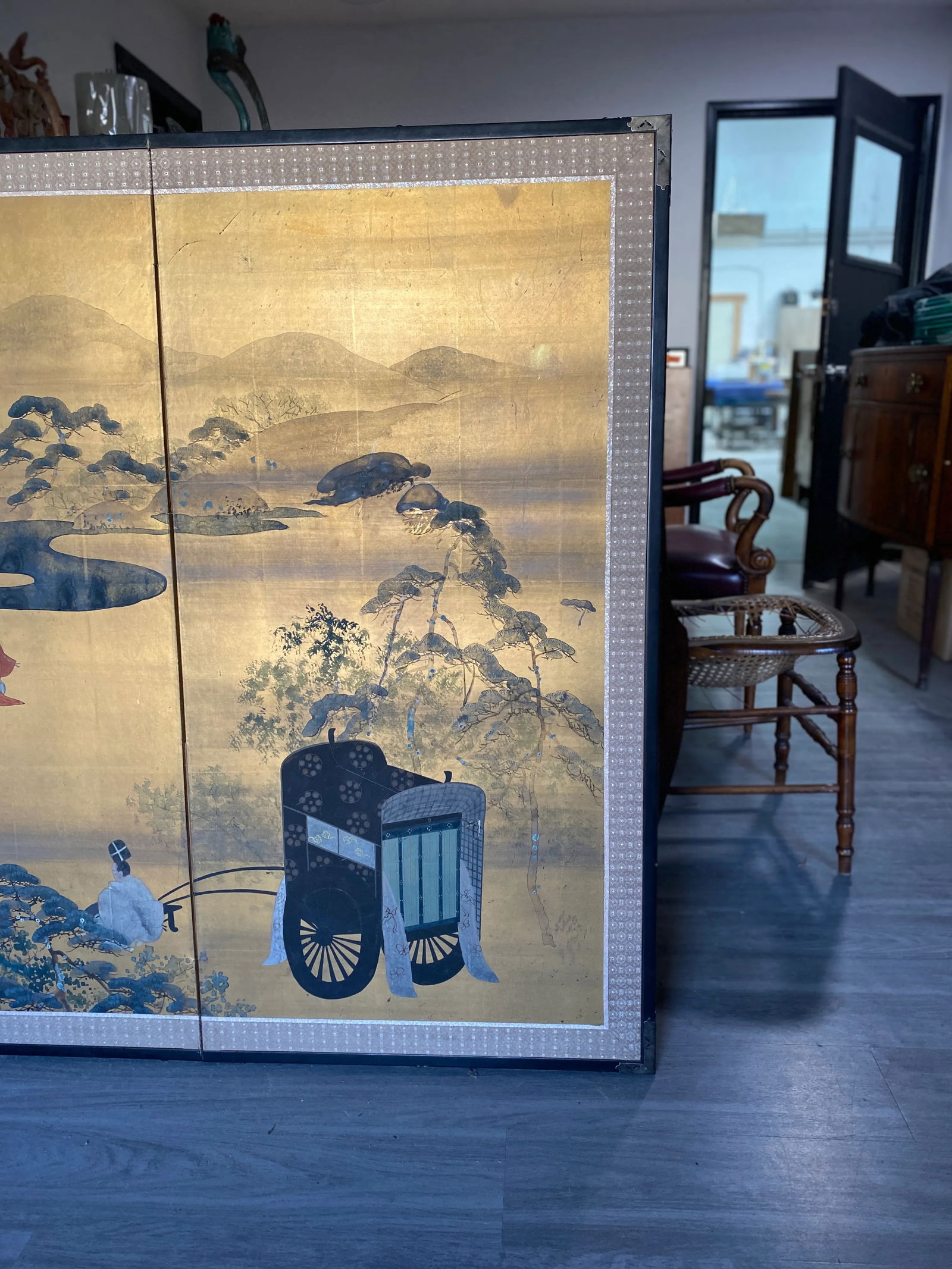 Large Japanese Byobu Four Panel Folding Screen Kano School "Tale of Genji" - 6