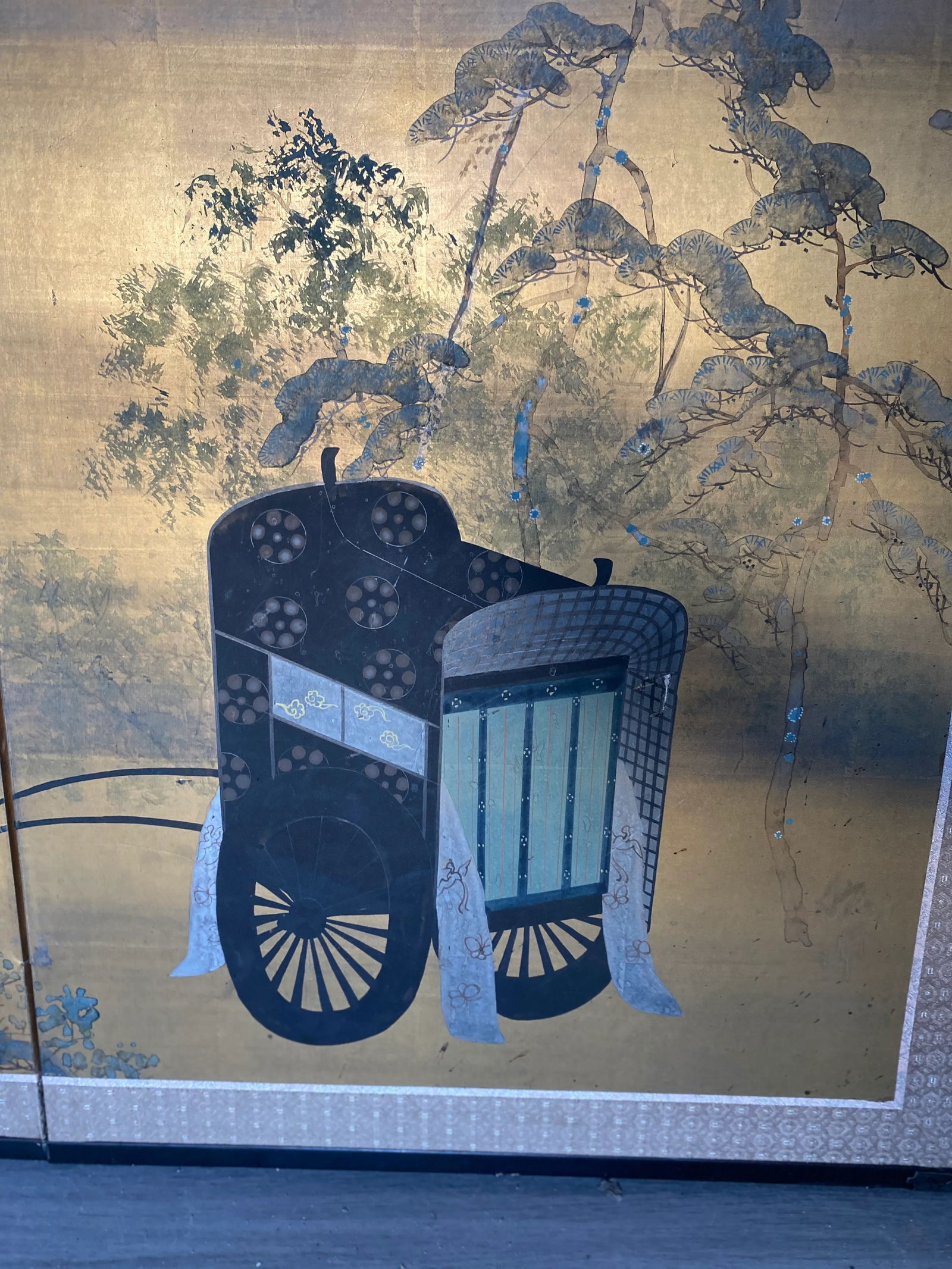 Large Japanese Byobu Four Panel Folding Screen Kano School "Tale of Genji" - 7