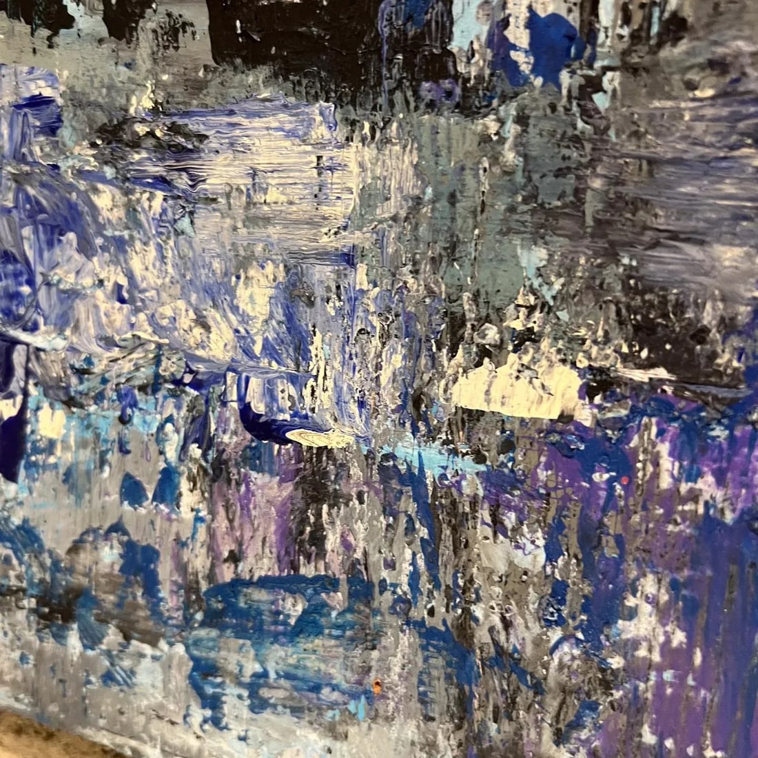 City Landscape Art Abstract Modern Blue Oil Painting on Wood - 3