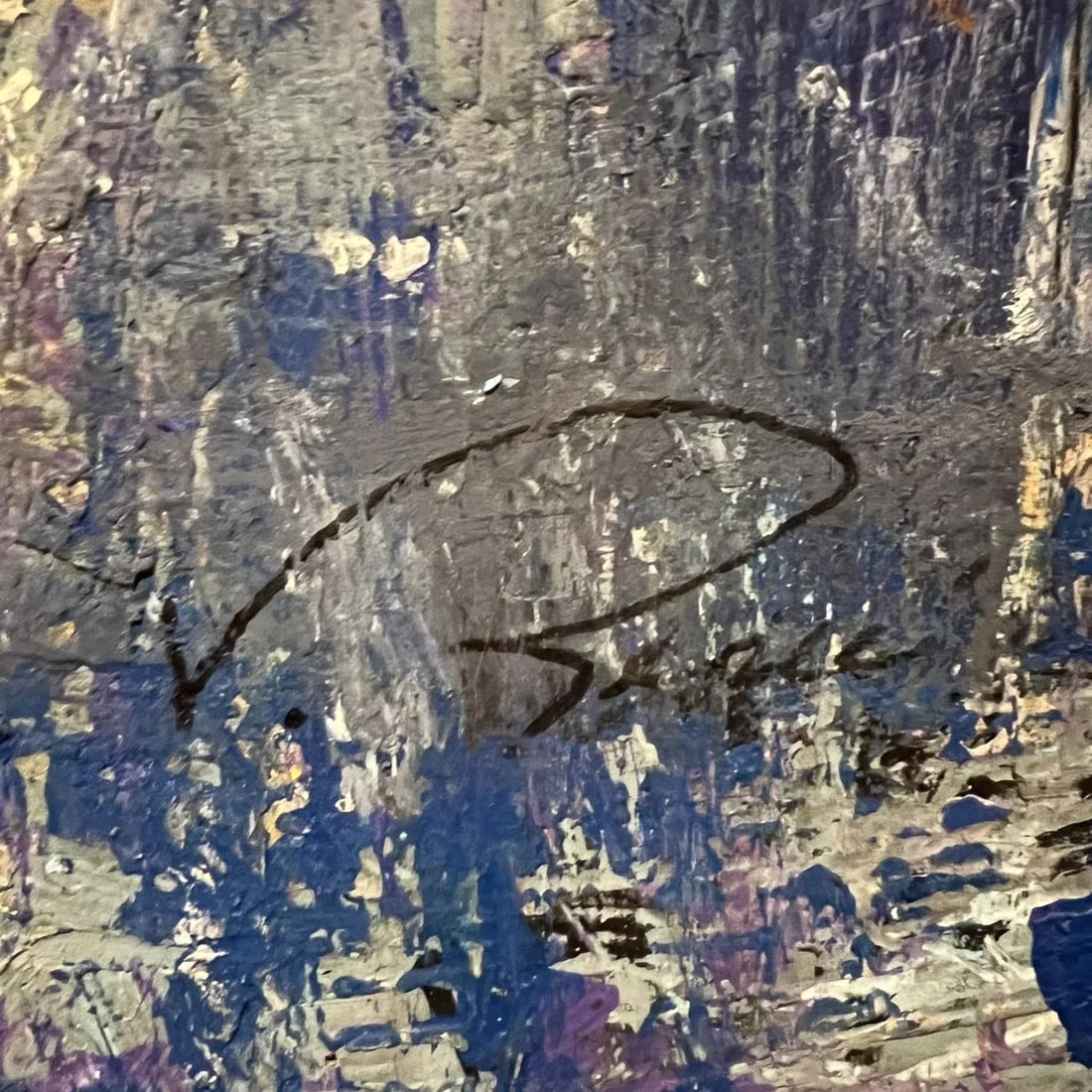 City Landscape Art Abstract Modern Blue Oil Painting on Wood - 7